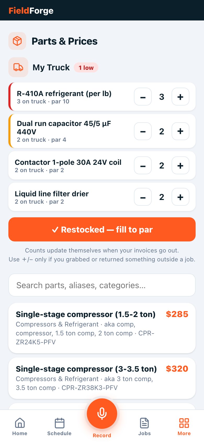 My Truck: counts update themselves from your invoices.