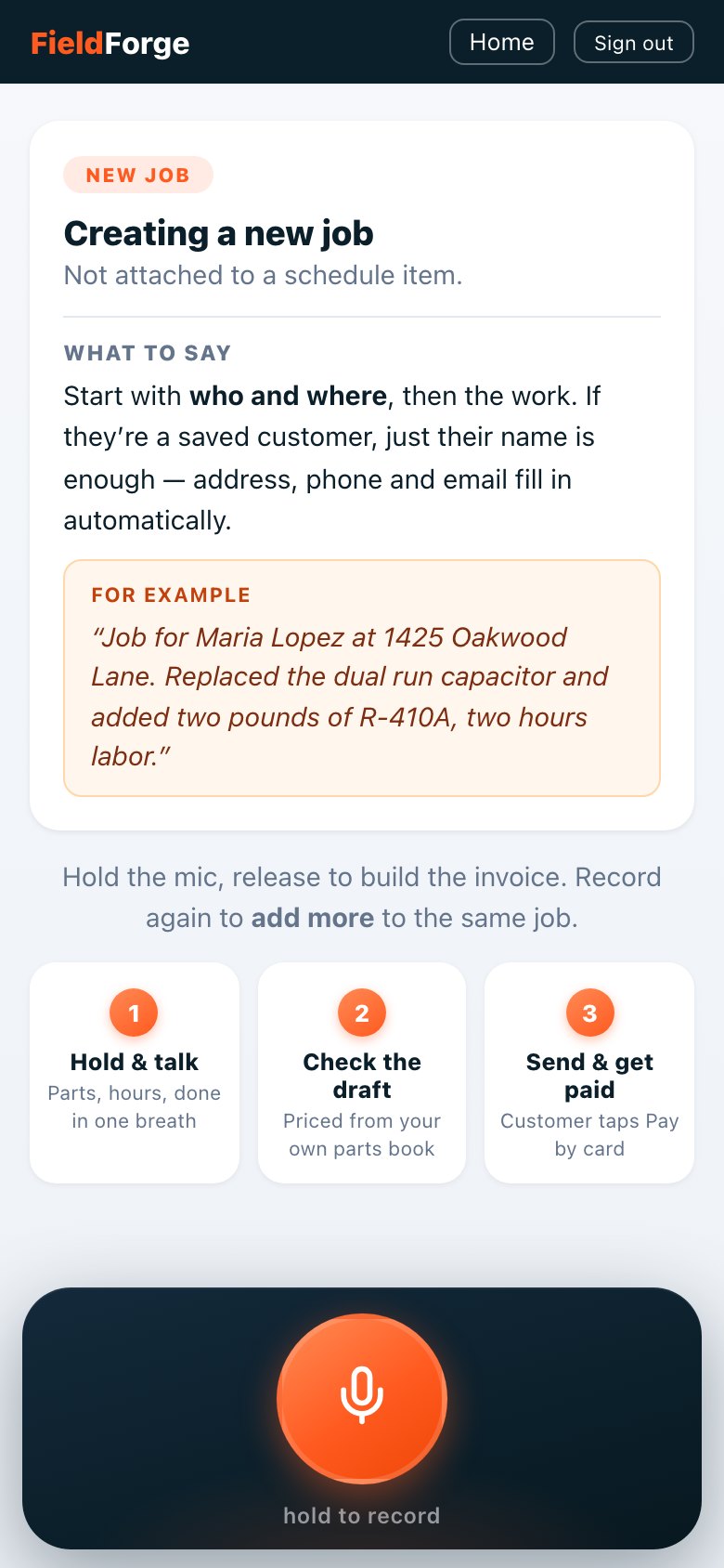 Mobile app — recording a job by voice