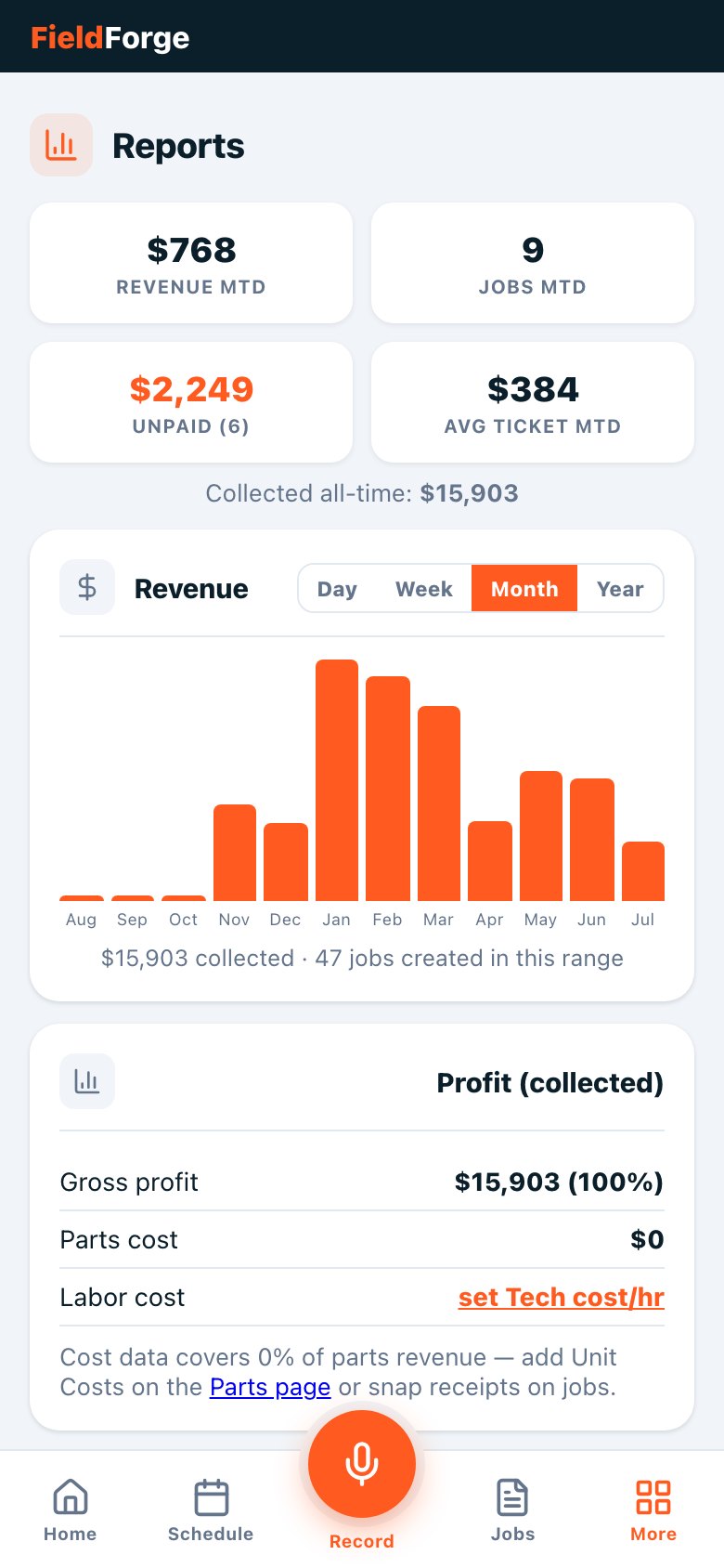 Mobile app — reports