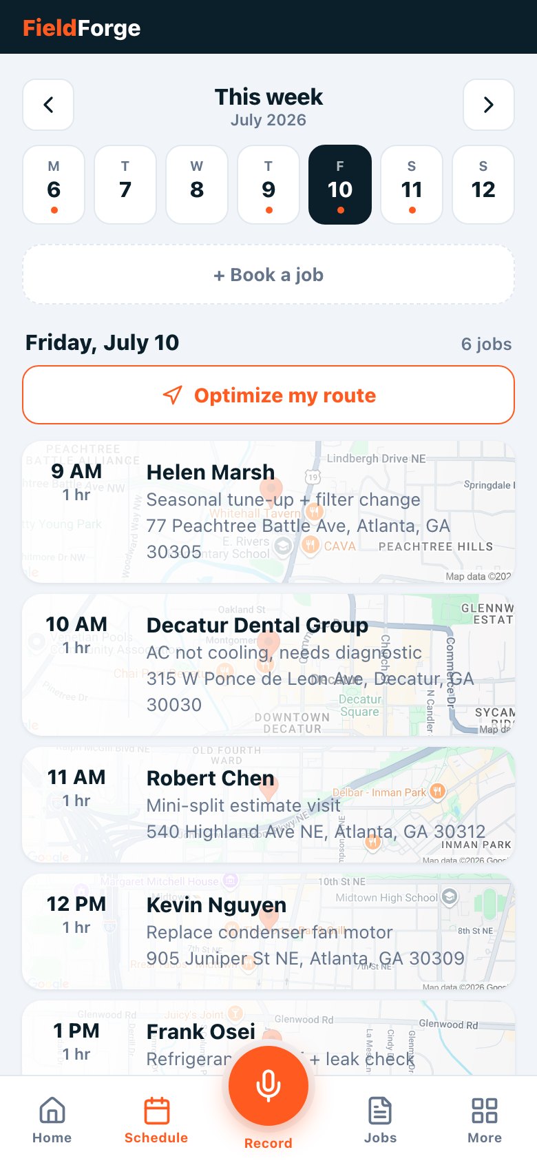 Your week: tap a day, tap Directions, go.
