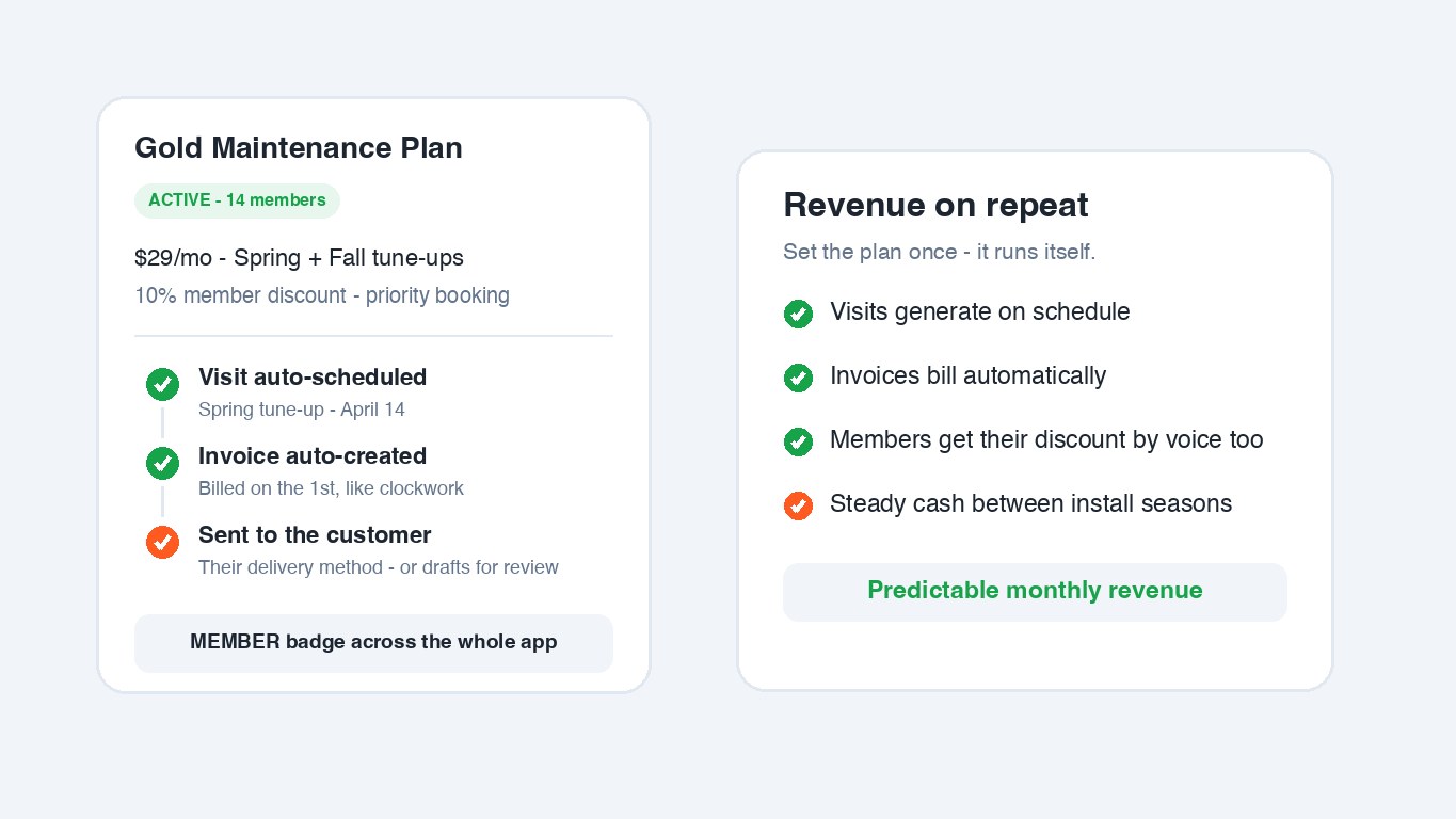 Maintenance contracts & recurring billing