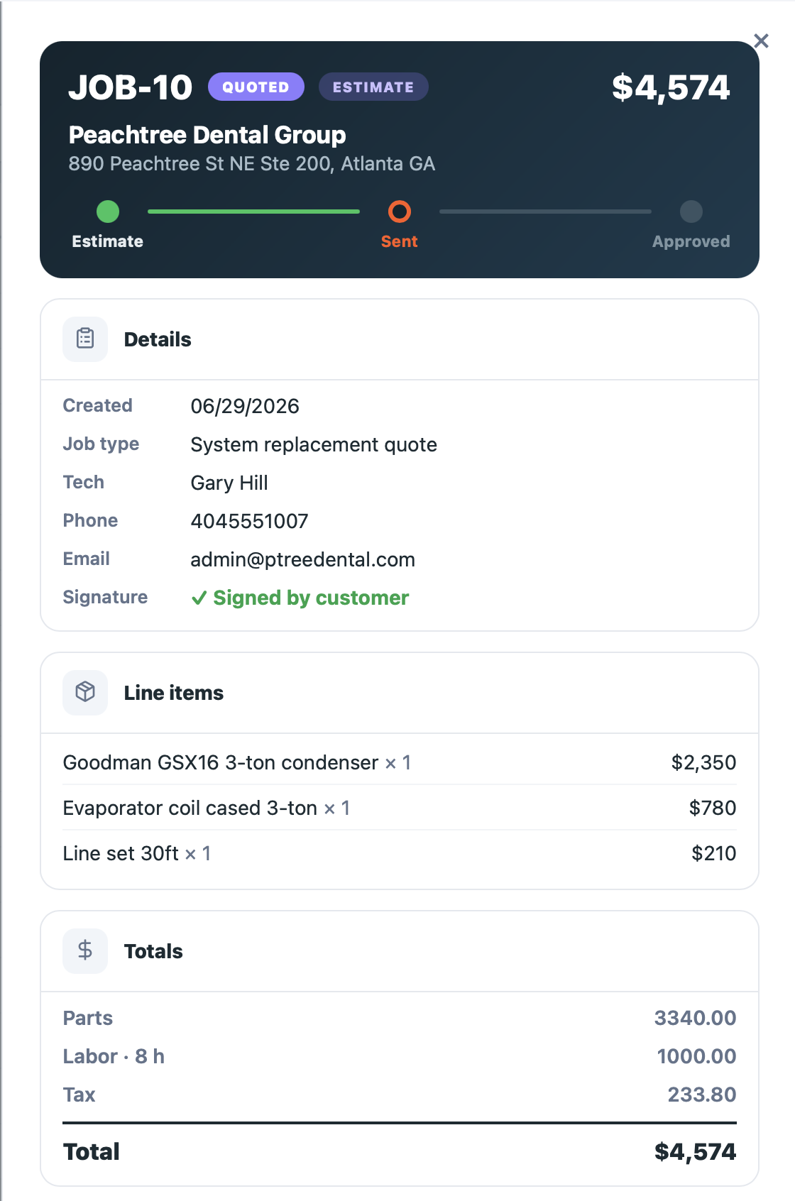 Jobs and estimates list