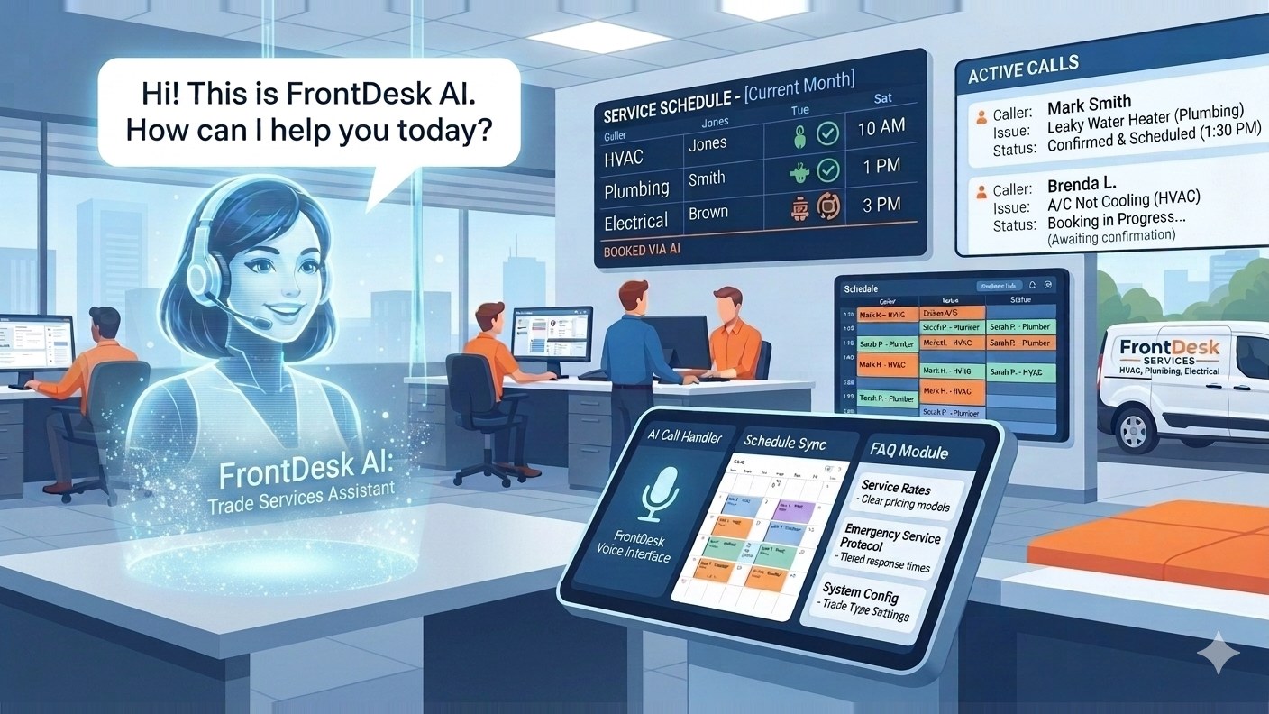 Front Desk AI receptionist answering a call and booking it into the schedule