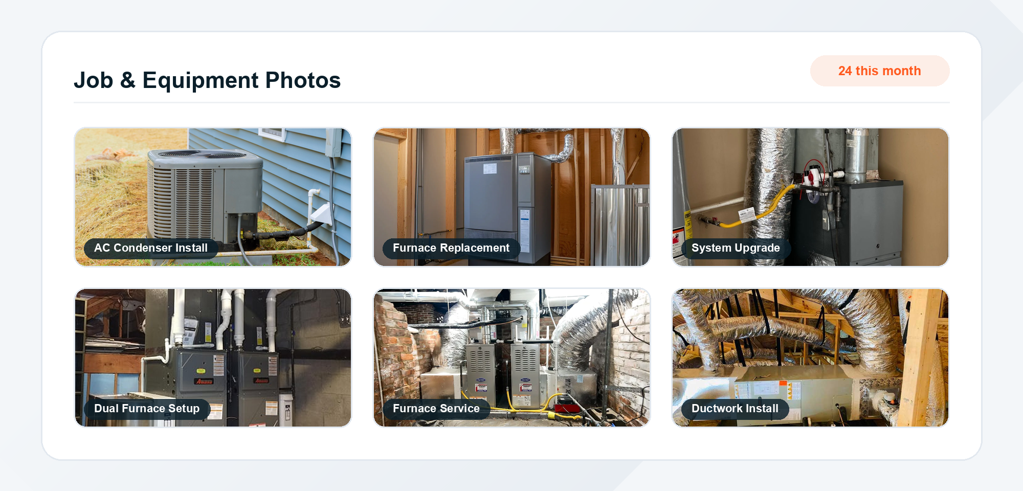 Grid of job photos and receipts