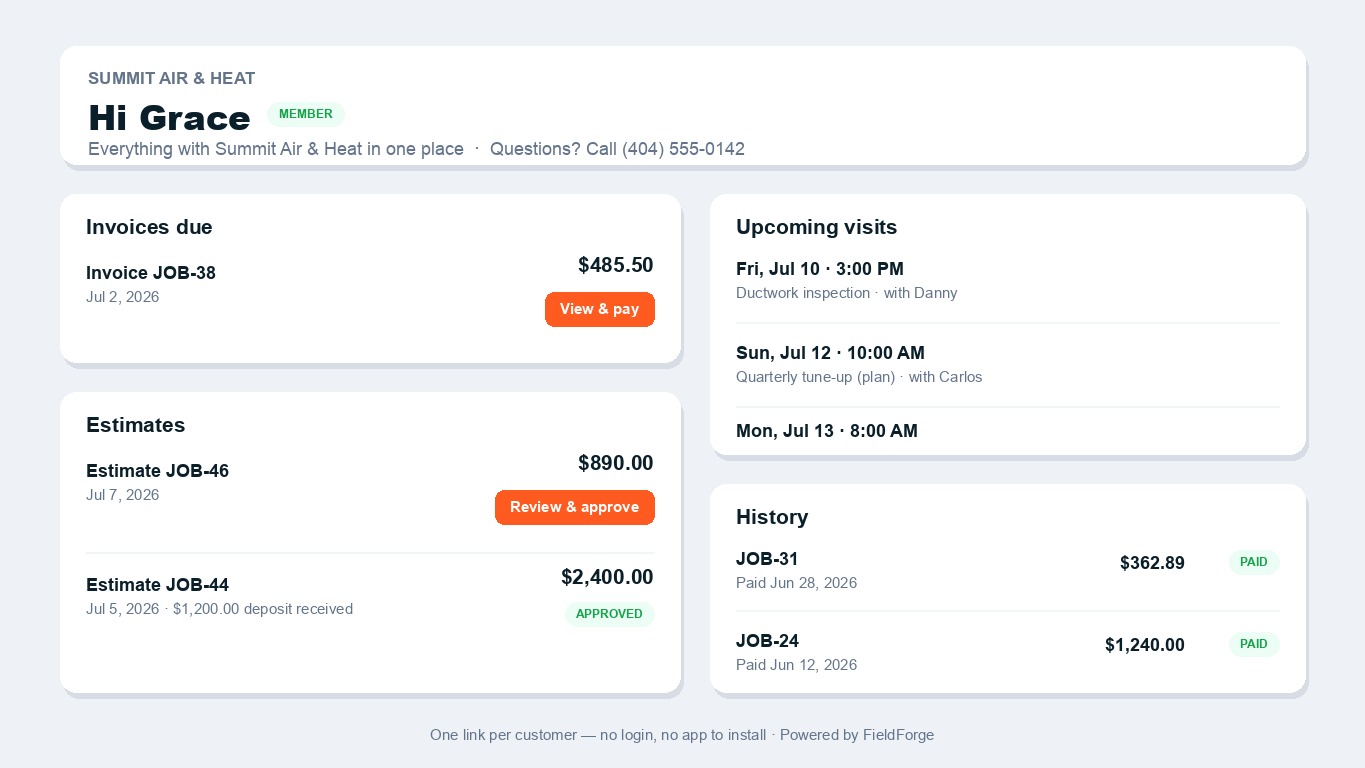 Customer portal (no login needed)