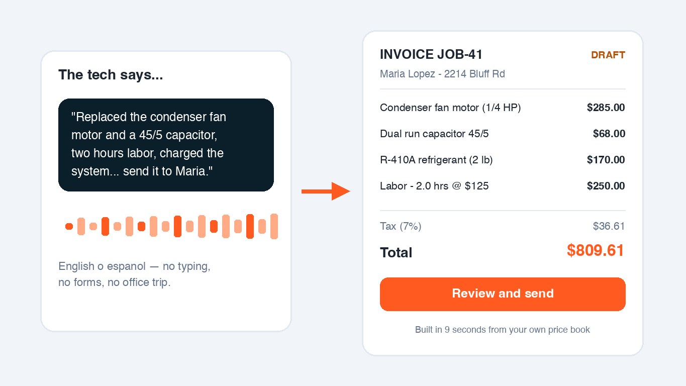Voice invoicing — the core of FieldForge